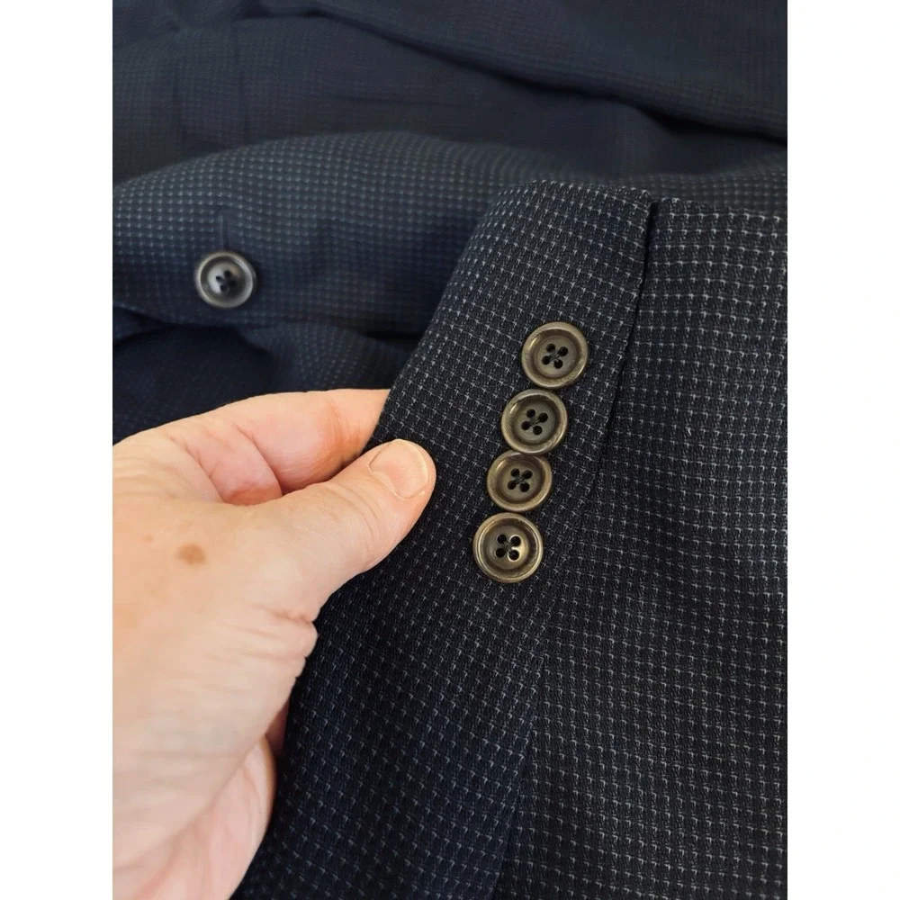 JP Tilford Samuelsohn Harry Rosen Navy Blue Check Wool Blazer Sport Coat 48R